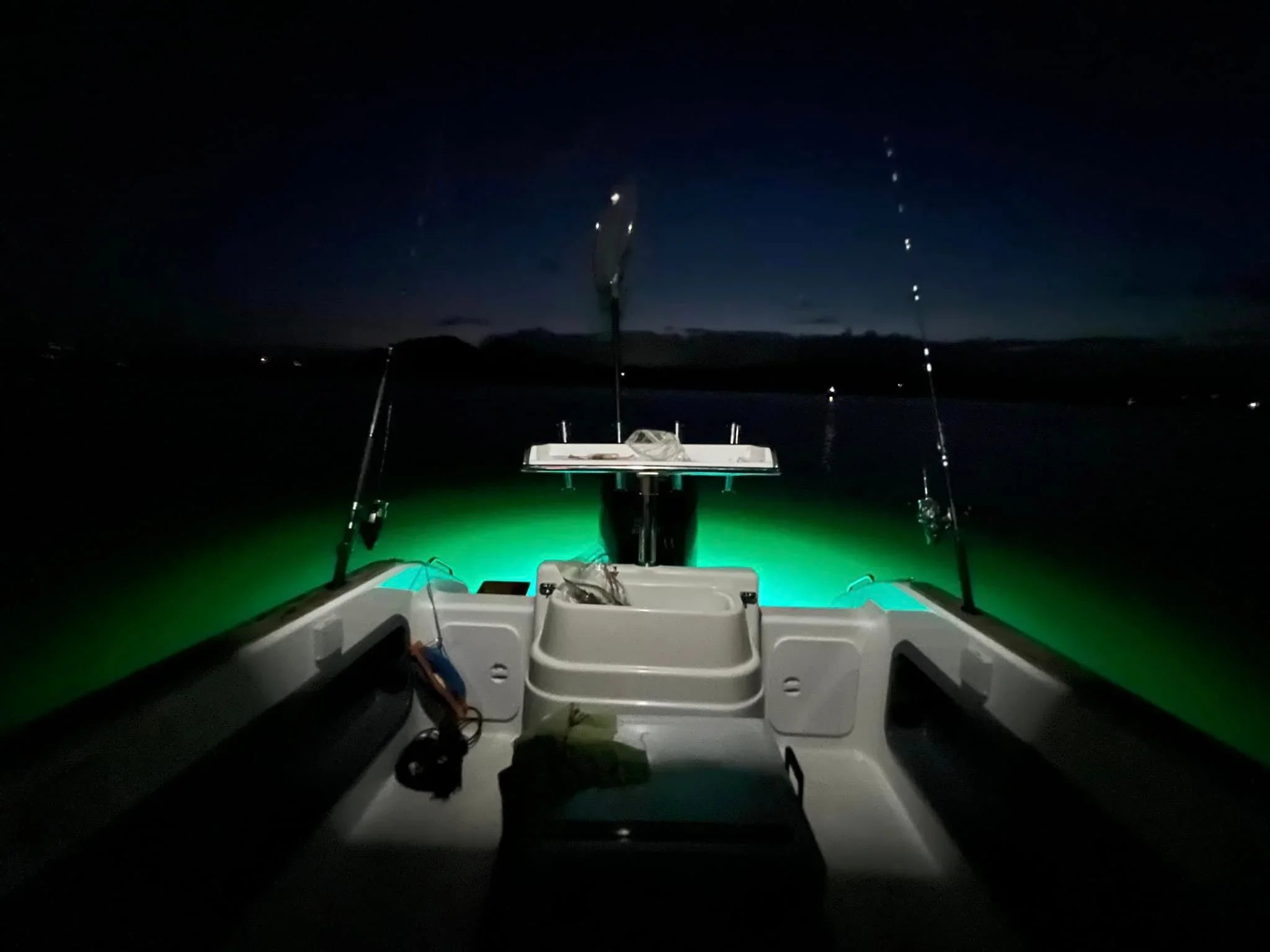 Hella Apelo RGB underwater lights installed with Fusion RGB remote control on a Rayglass 2150.