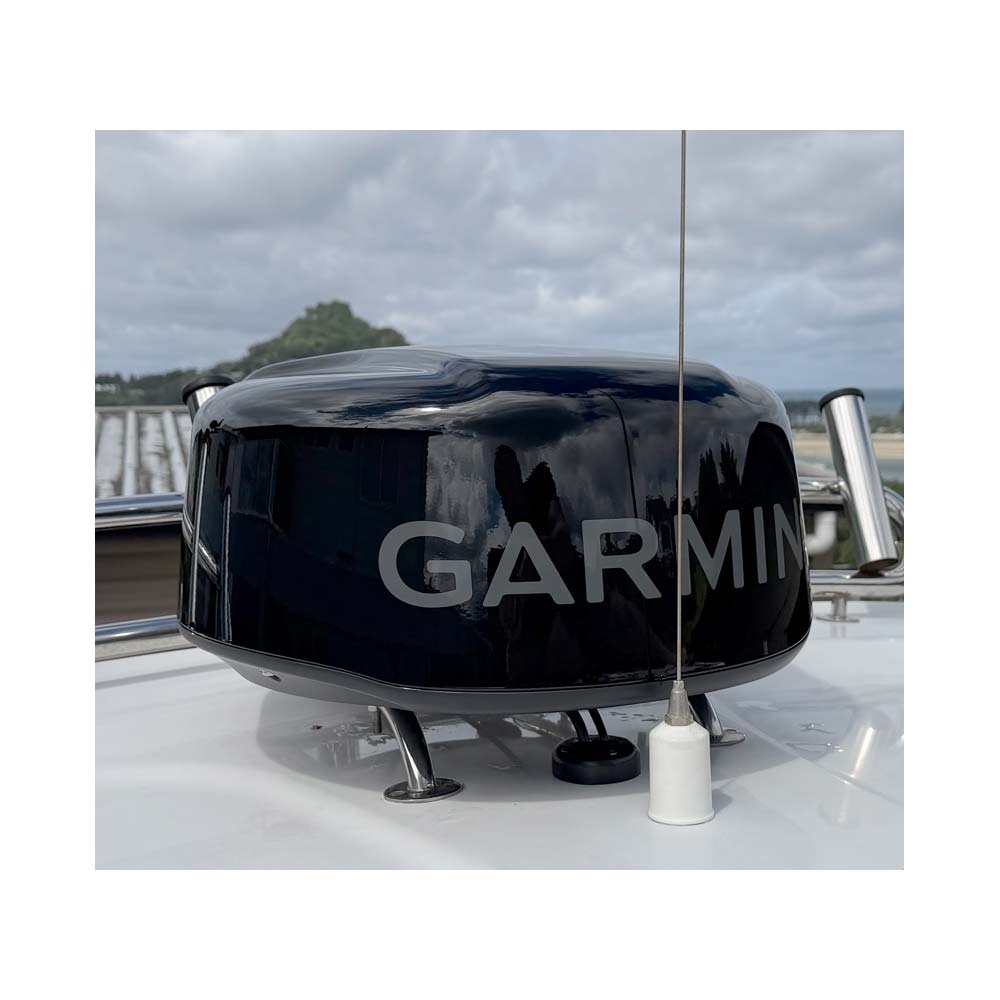 Black Garmin Fantom radar on boat hardtop