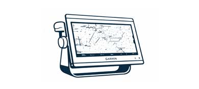 Illustration of a marine navigation screen with a stylus on a white background