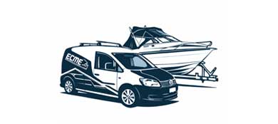 Van with a boat on a white background