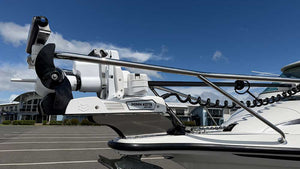Minn Kota on bow of Rayglass 2350 boat